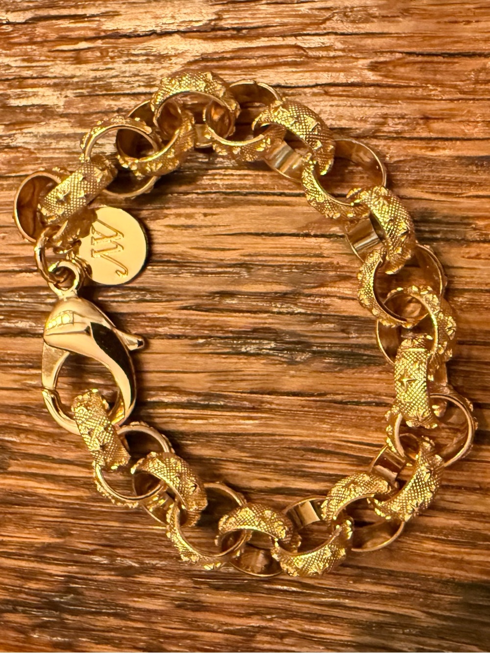 Jane Win Starry Rolo Gold Textured Link Bracelet - Women Jewelry